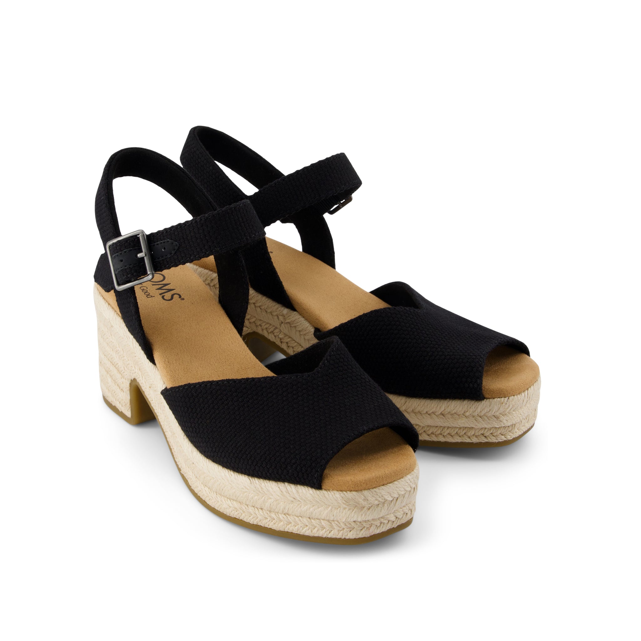 Isla Peep Toe Heeled Sandal Black Beachside Woven - Image 3