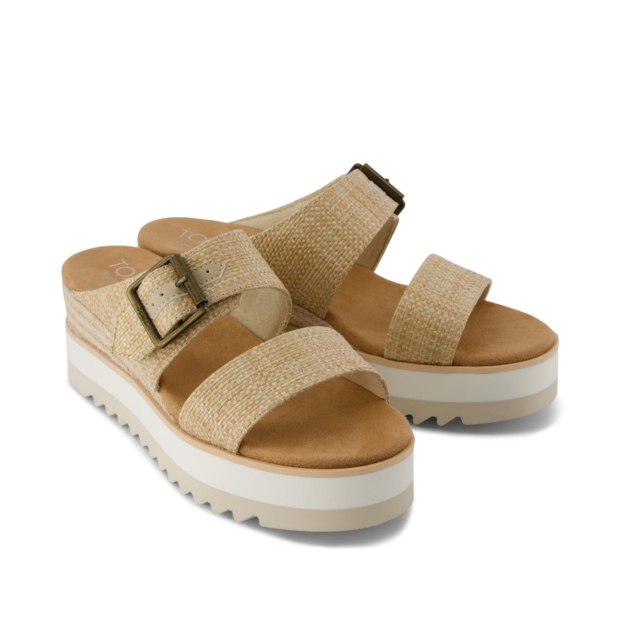 Diana Mule Buckle Wedge Sandal Almond Raffia - Image 4