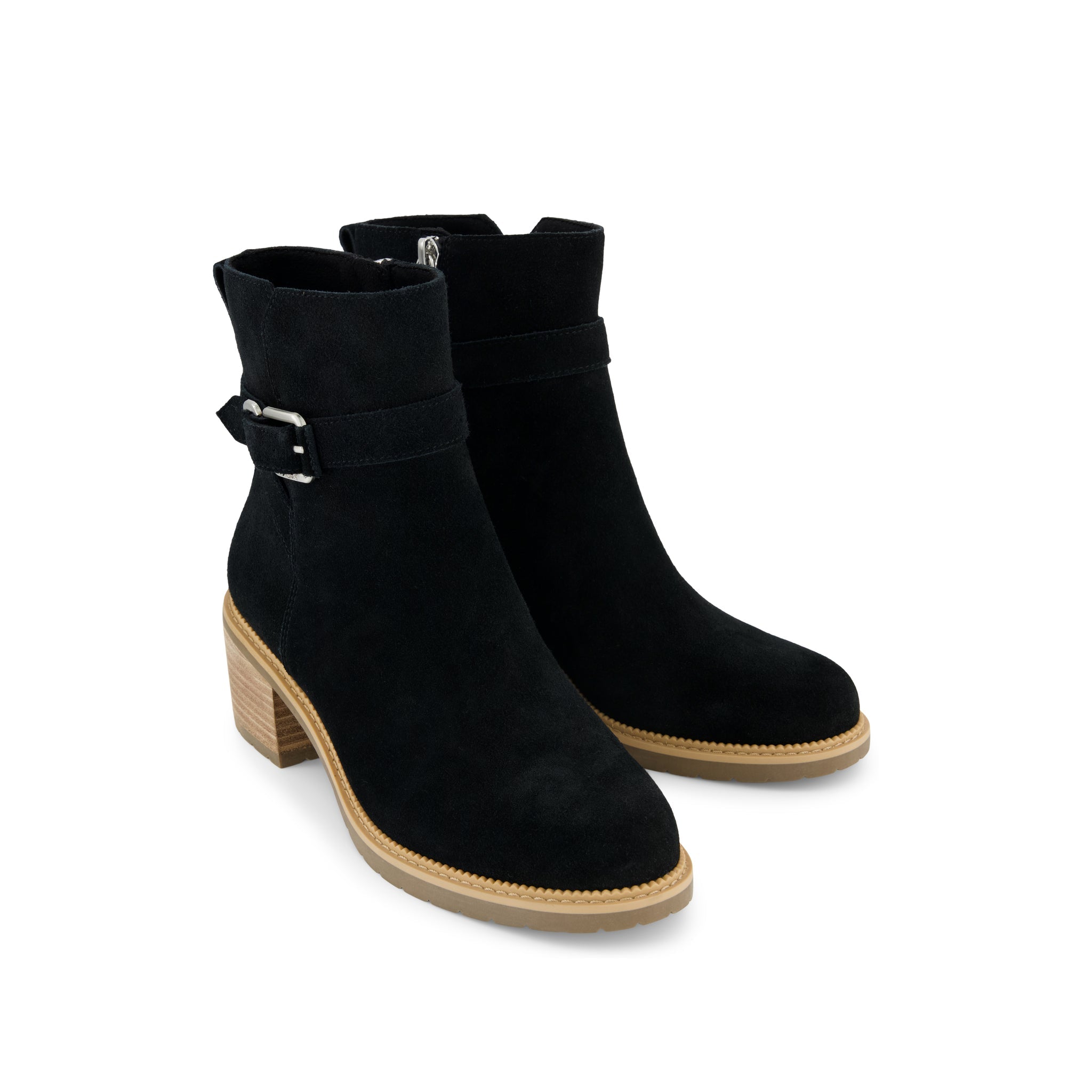 Womens Hailey Buckle Ankle Boot Water Resistant Black Suede - Image 2