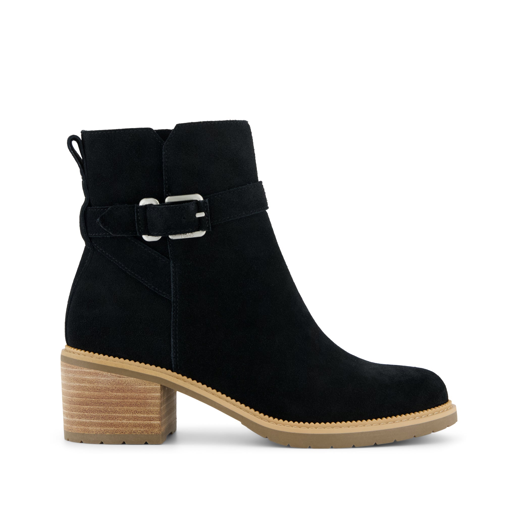 Womens Hailey Buckle Ankle Boot Water Resistant Black Suede