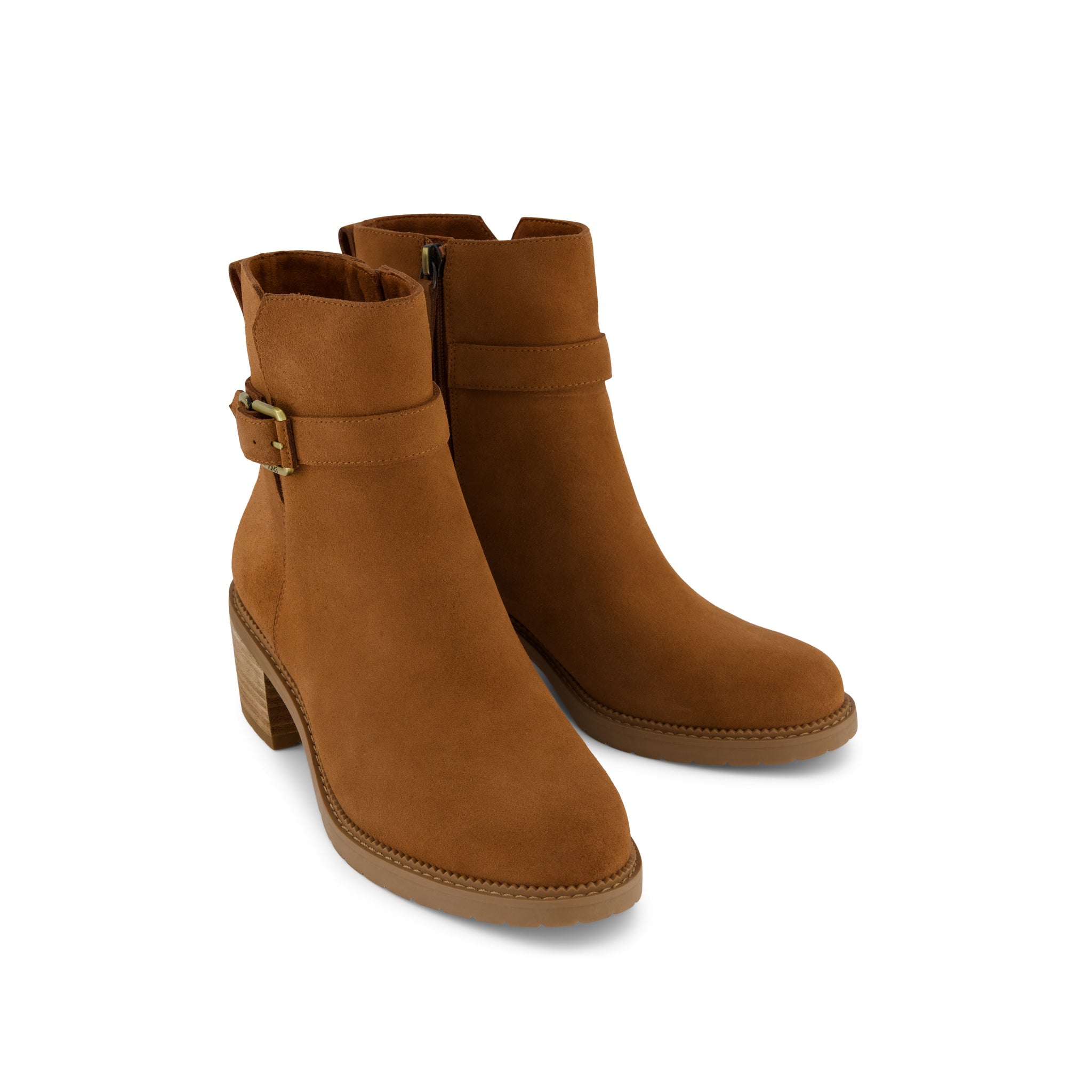 Womens Hailey Buckle Ankle Boot Water Resistant Amber Brown Suede - Image 2