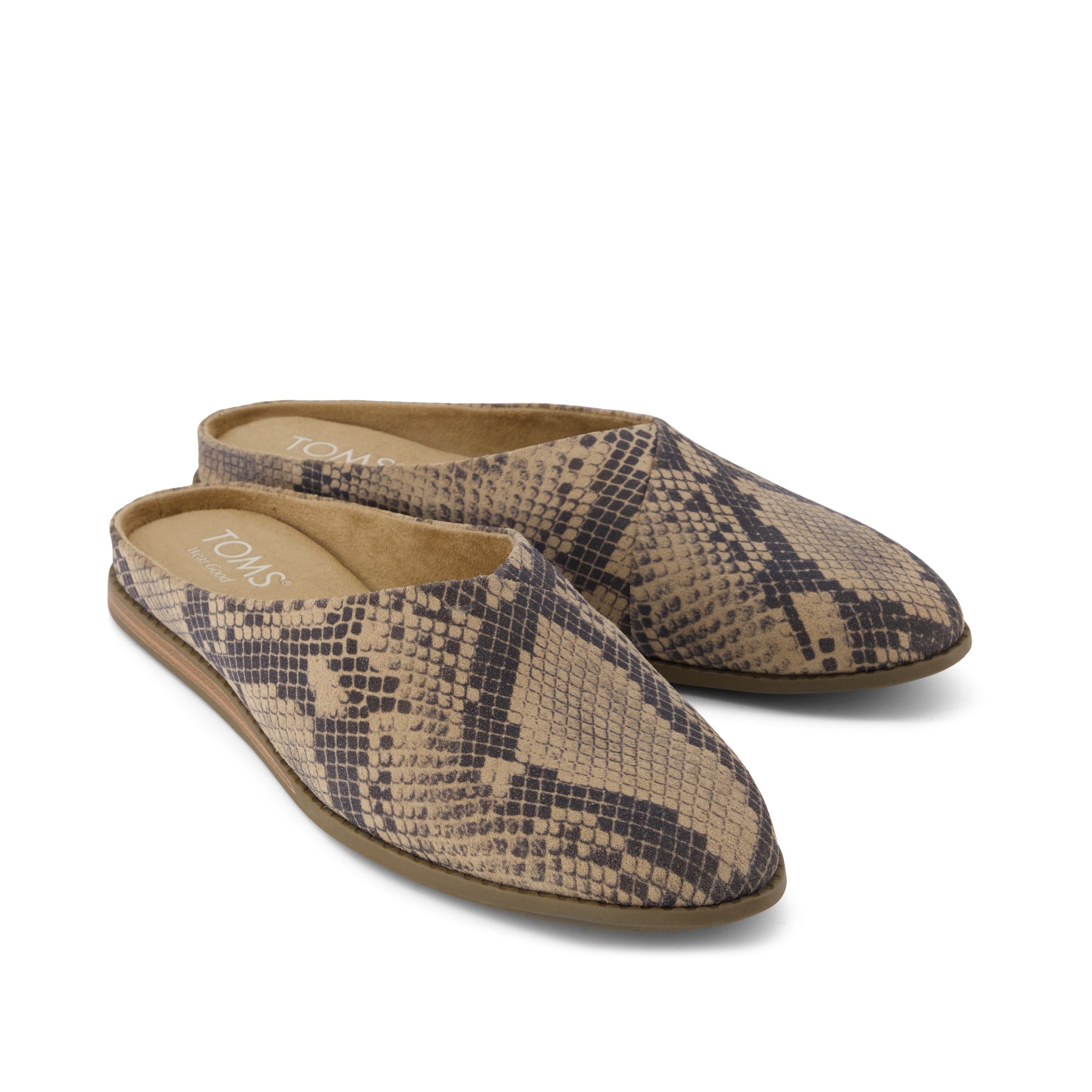 Womens Amelia Mule Taupe Snake Print Suede - Image 3