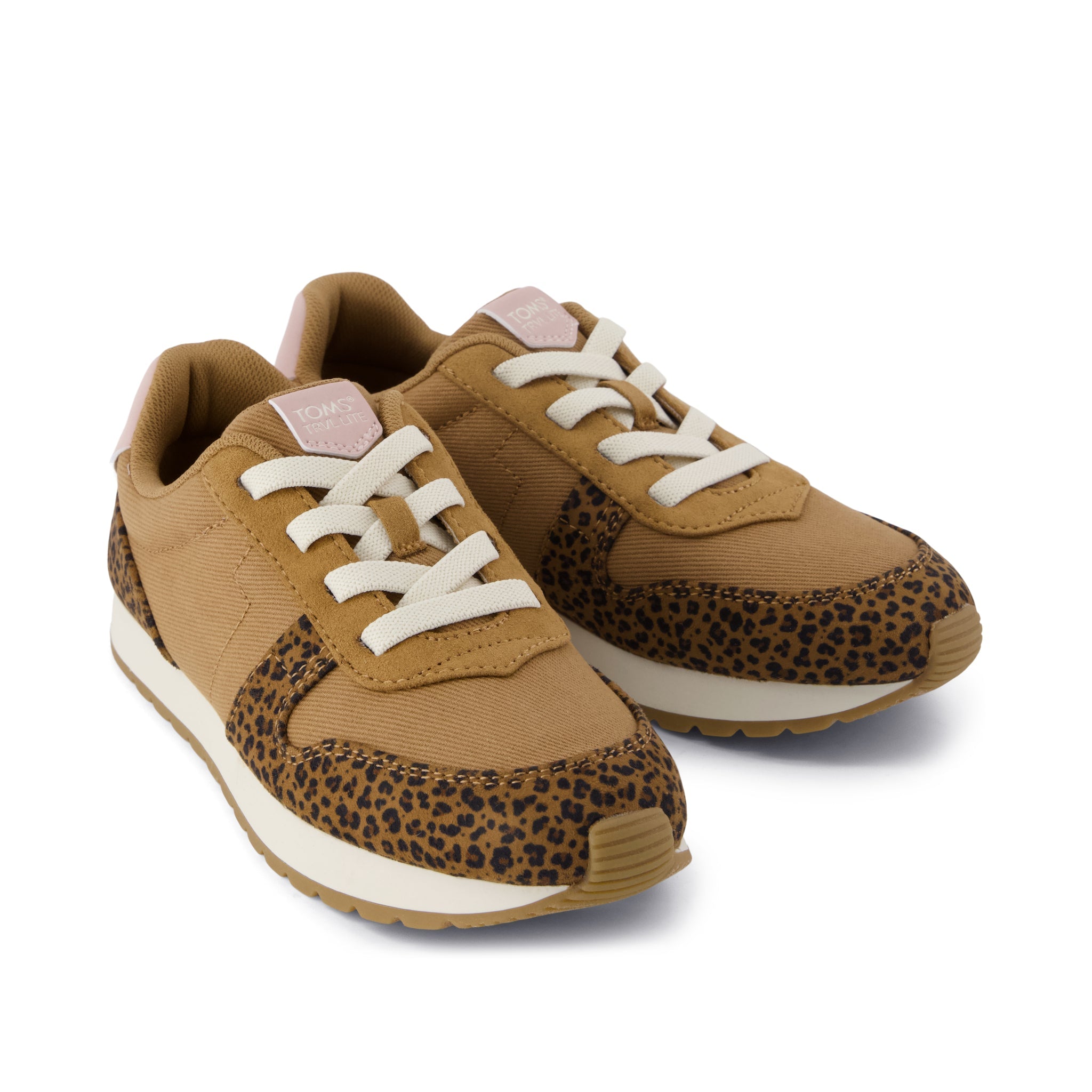 TRVL LITE Retro Runner Kids Sneaker Water Repellent Toffee Leopard Vintage Twill - Image 3