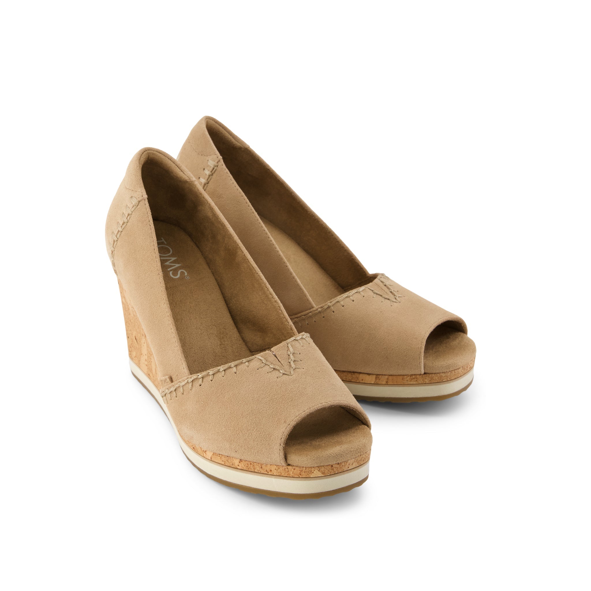 Womens Essential Wedge Taupe Deco Stitch Suede - Image 2