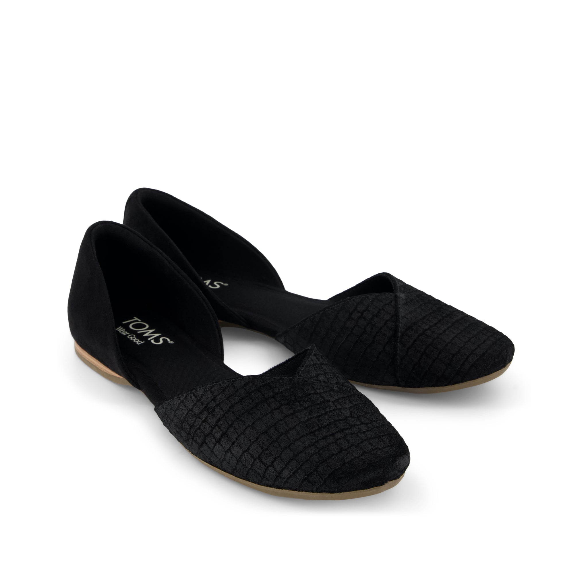 Womens Gemma D'Orsay Flat Black Croc Microsuede - Image 2