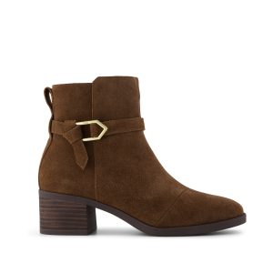 Womens Delilah Buckle Ankle Boot Hot Cocoa Suede