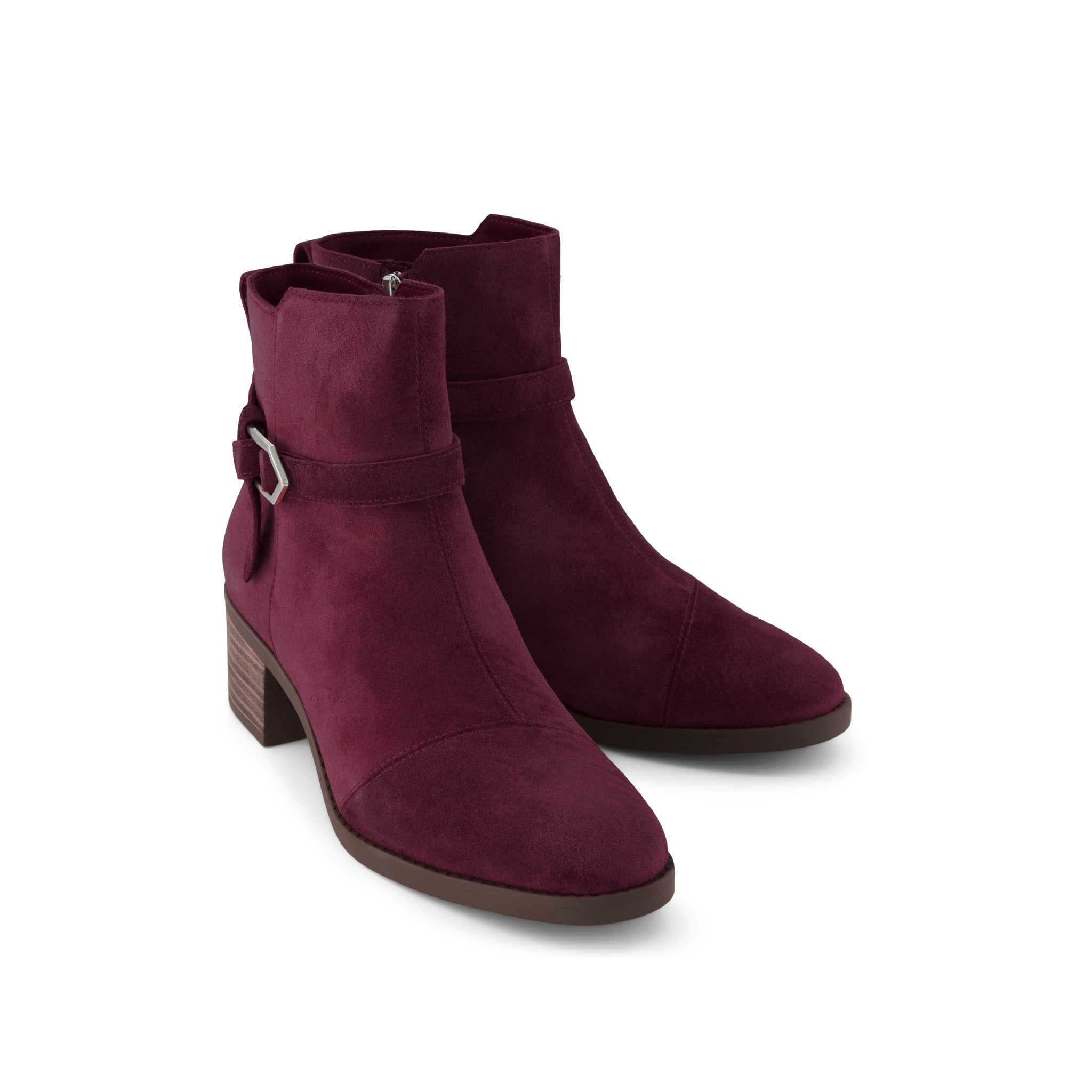 Womens Delilah Buckle Ankle Boot Dark Burgundy Suede - Image 2