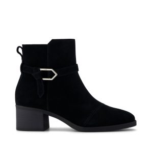 Womens Delilah Buckle Ankle Boot Black Suede