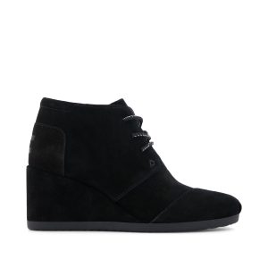 Womens Desert Wedge Ankle Bootie Black Suede