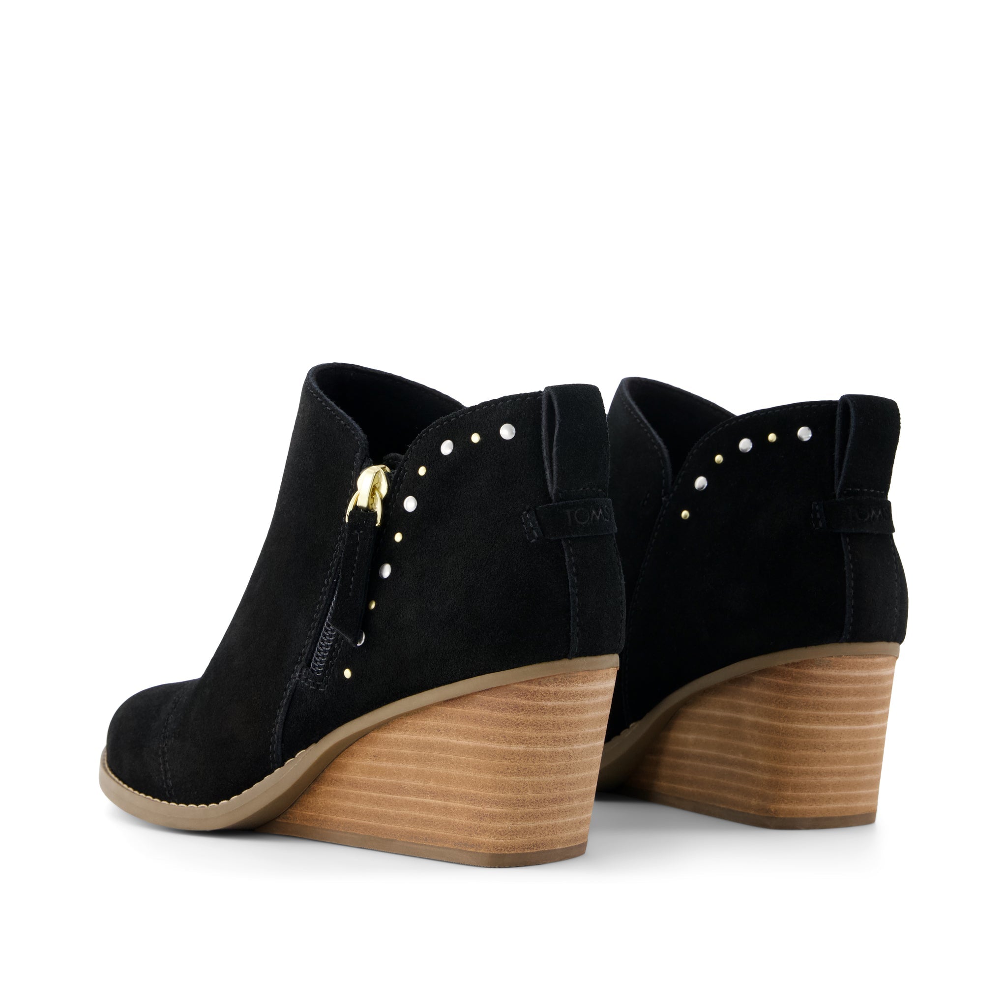 Womens Goldie Wedge Ankle Bootie Black Suede with Studs - Image 4