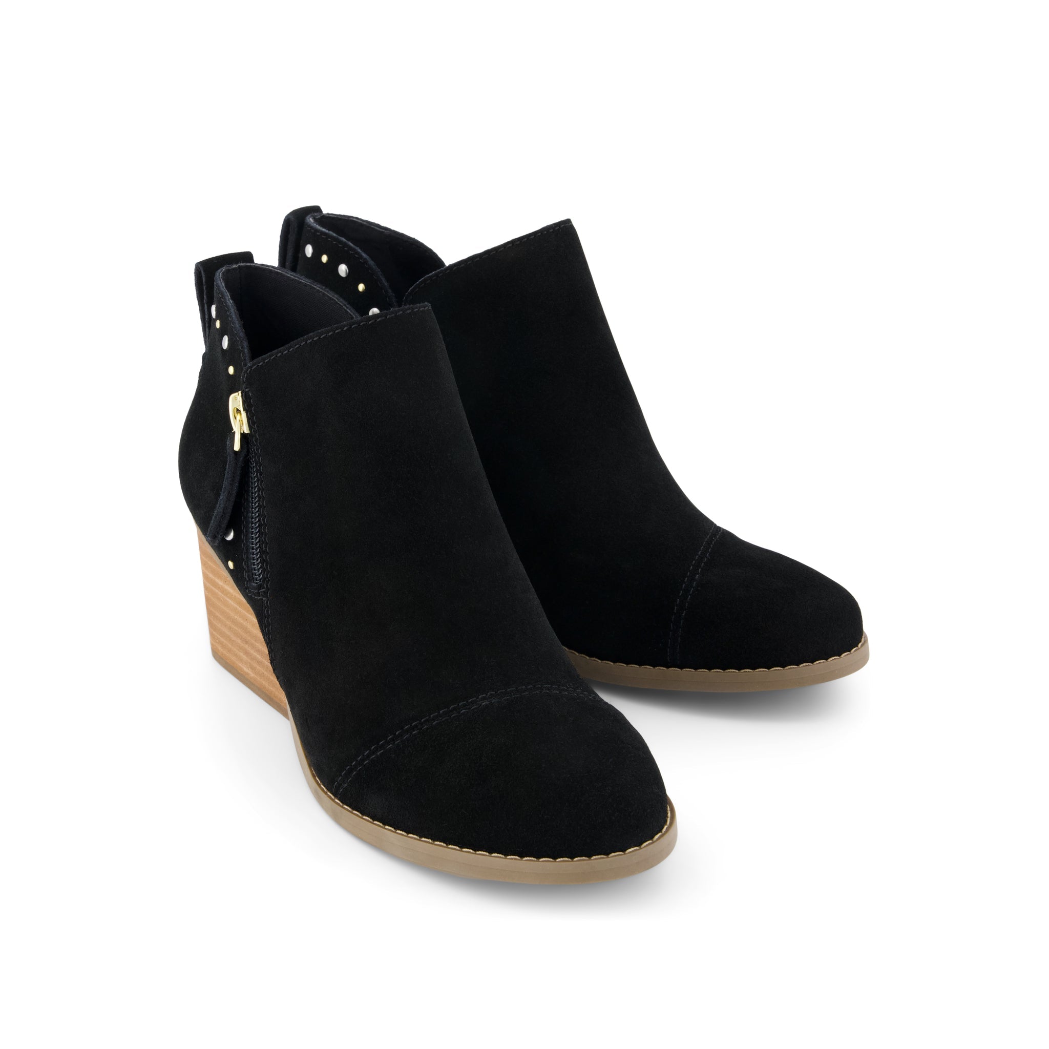 Womens Goldie Wedge Ankle Bootie Black Suede with Studs - Image 3