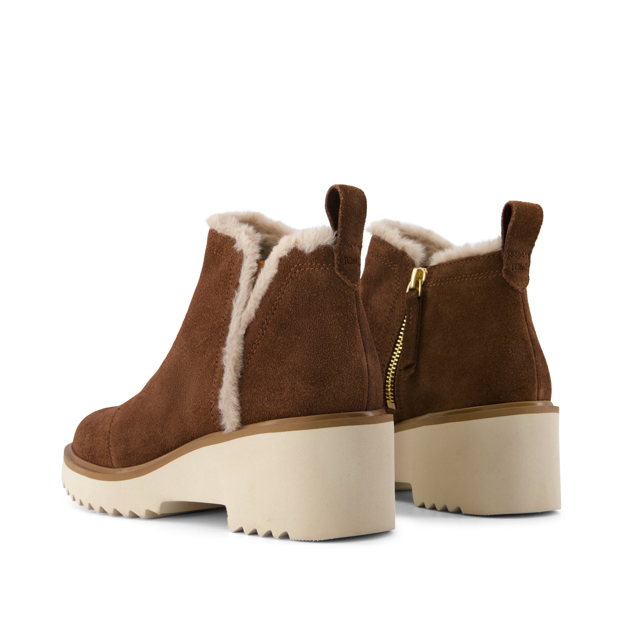 Womens Maude Wedge Boot Hot Cocoa Suede w/ Faux Fur - Image 3