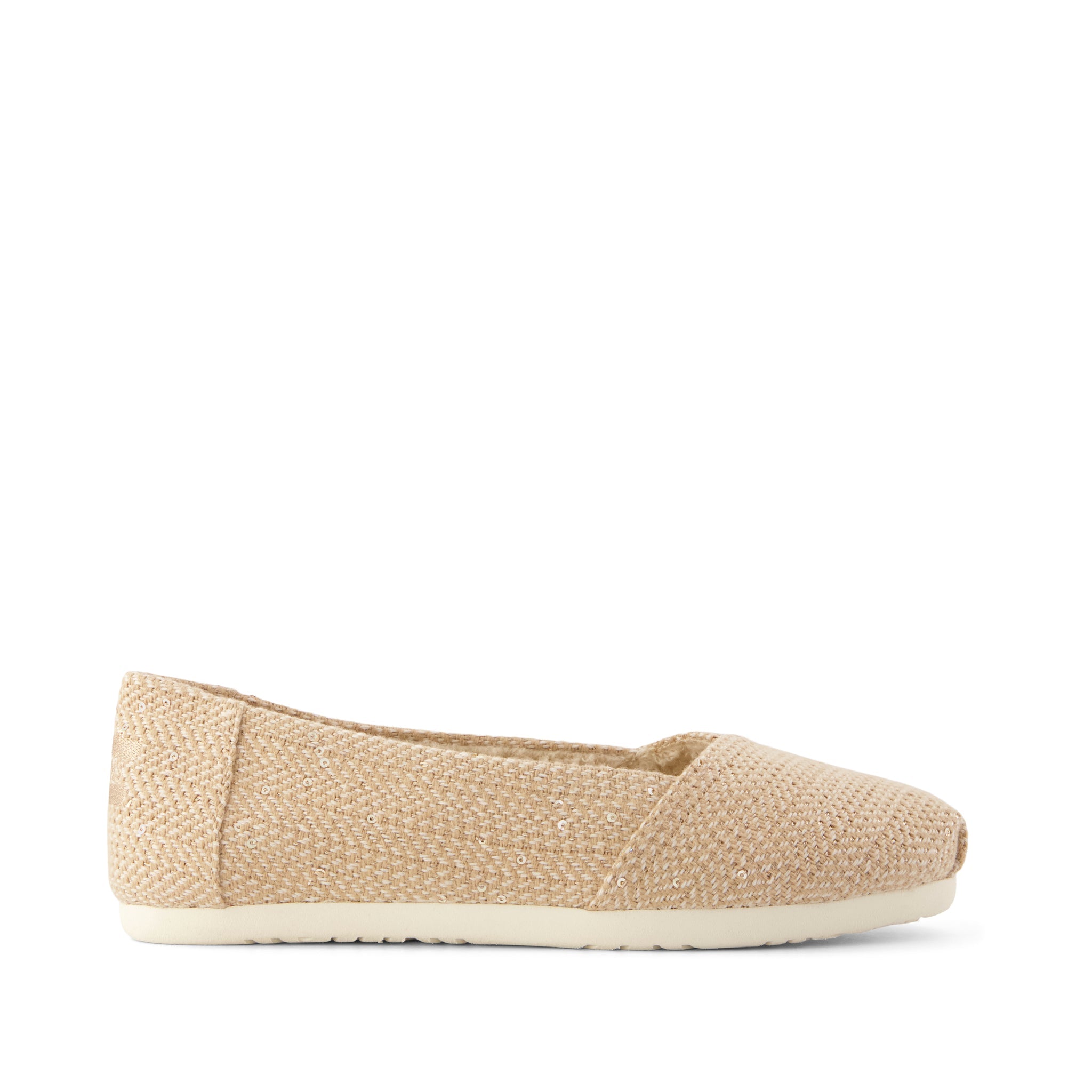 Womens Alpargata Ballet Flat Oatmeal Sequin Herringbone w/ Faux Shearling