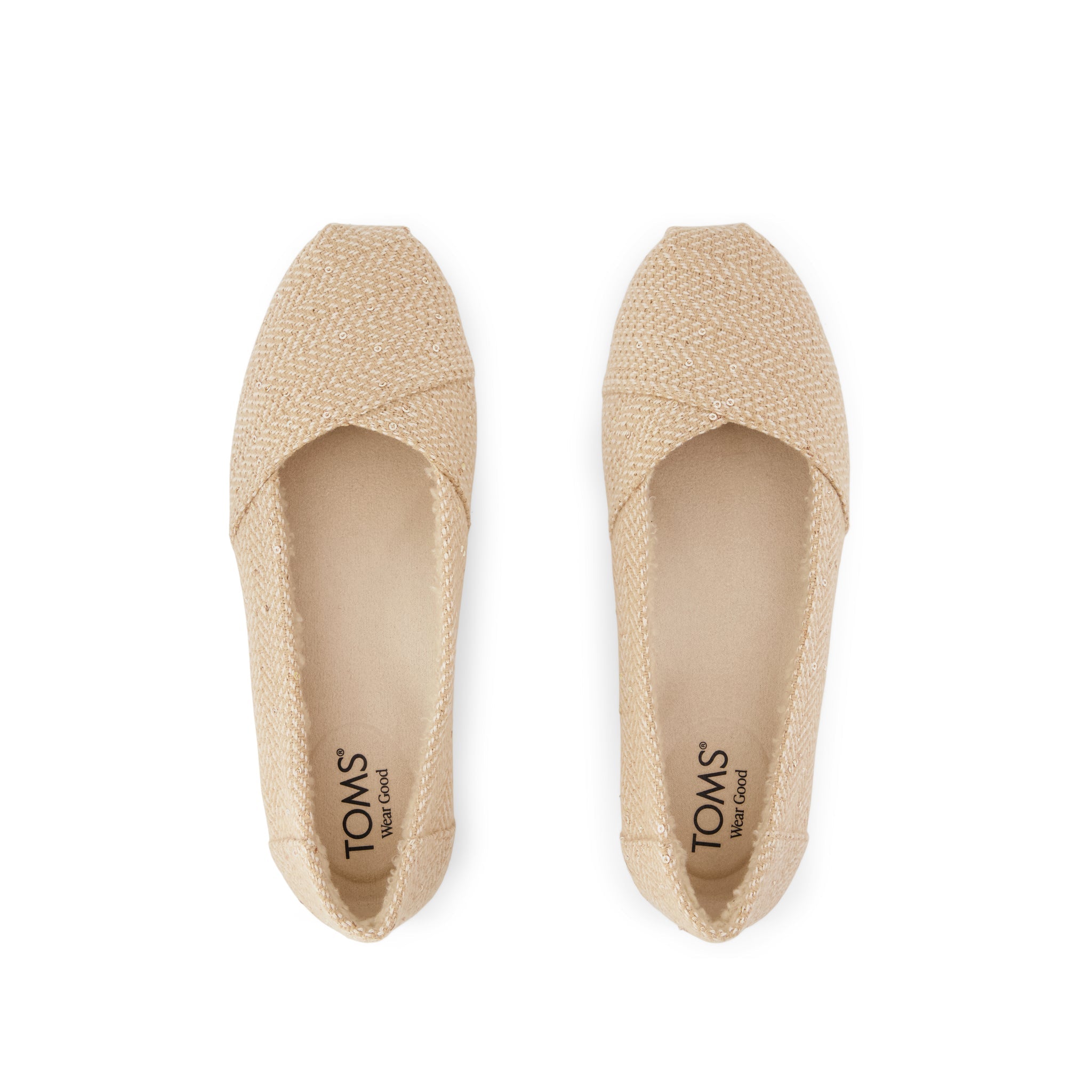 Womens Alpargata Ballet Flat Oatmeal Sequin Herringbone w/ Faux Shearling - Image 5