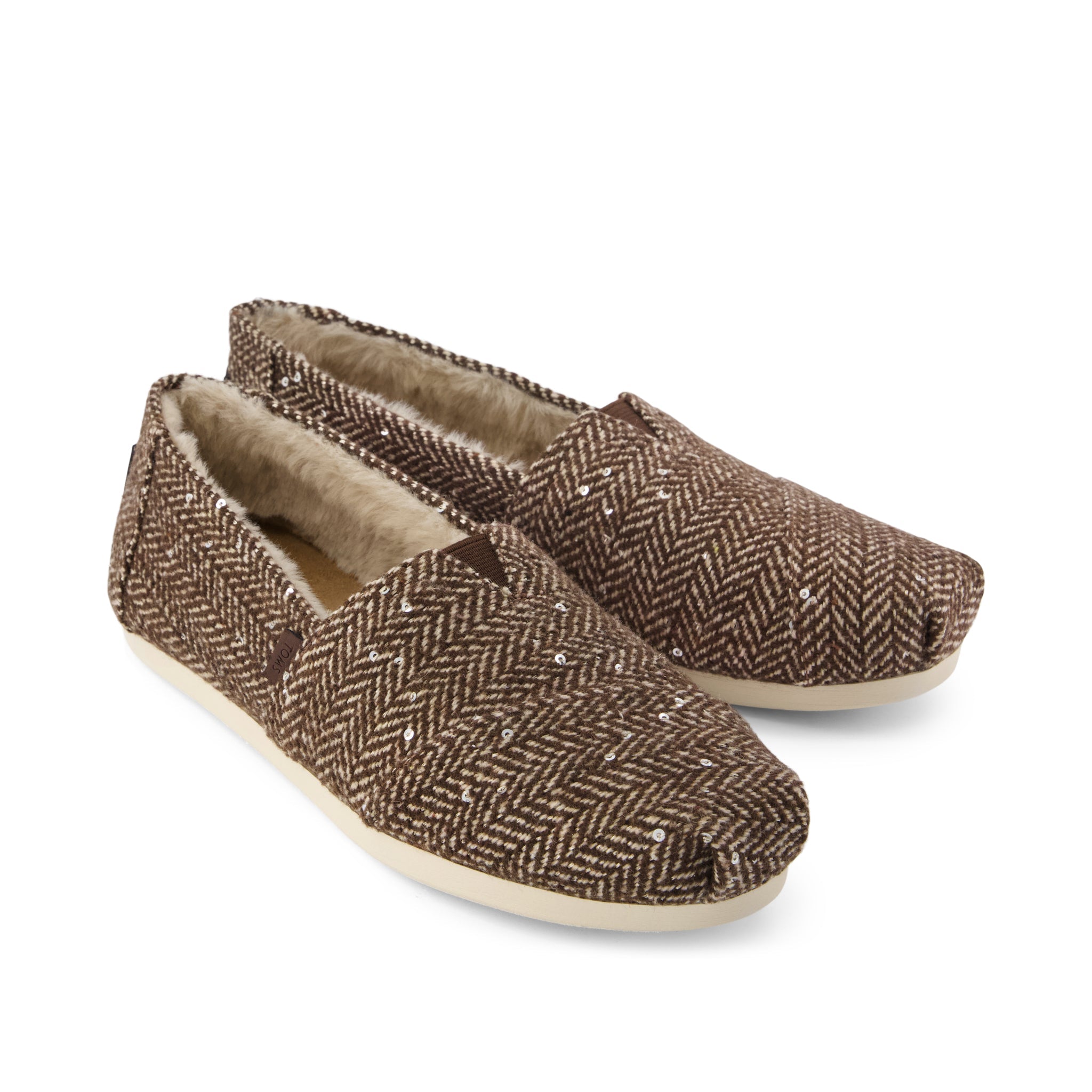 Womens Alpargata Classic Hot Cocoa Sequin Herringbone w/ Faux Fur - Image 2