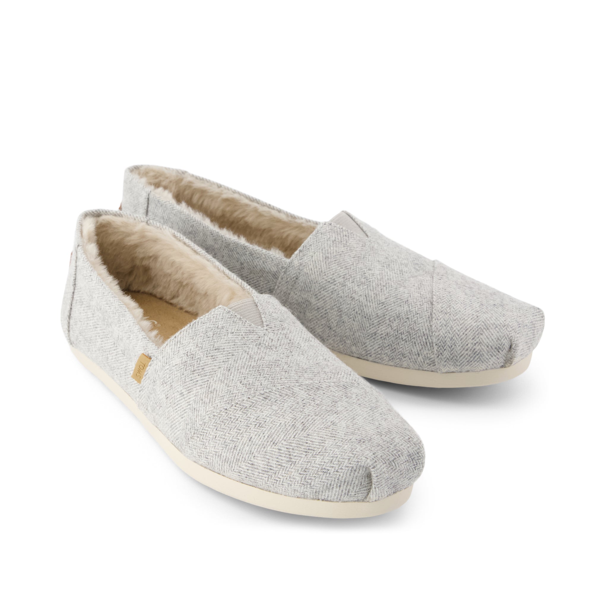Womens Alpargata Classic Light Grey Heritage Herringbone w/ Faux Fur - Image 2