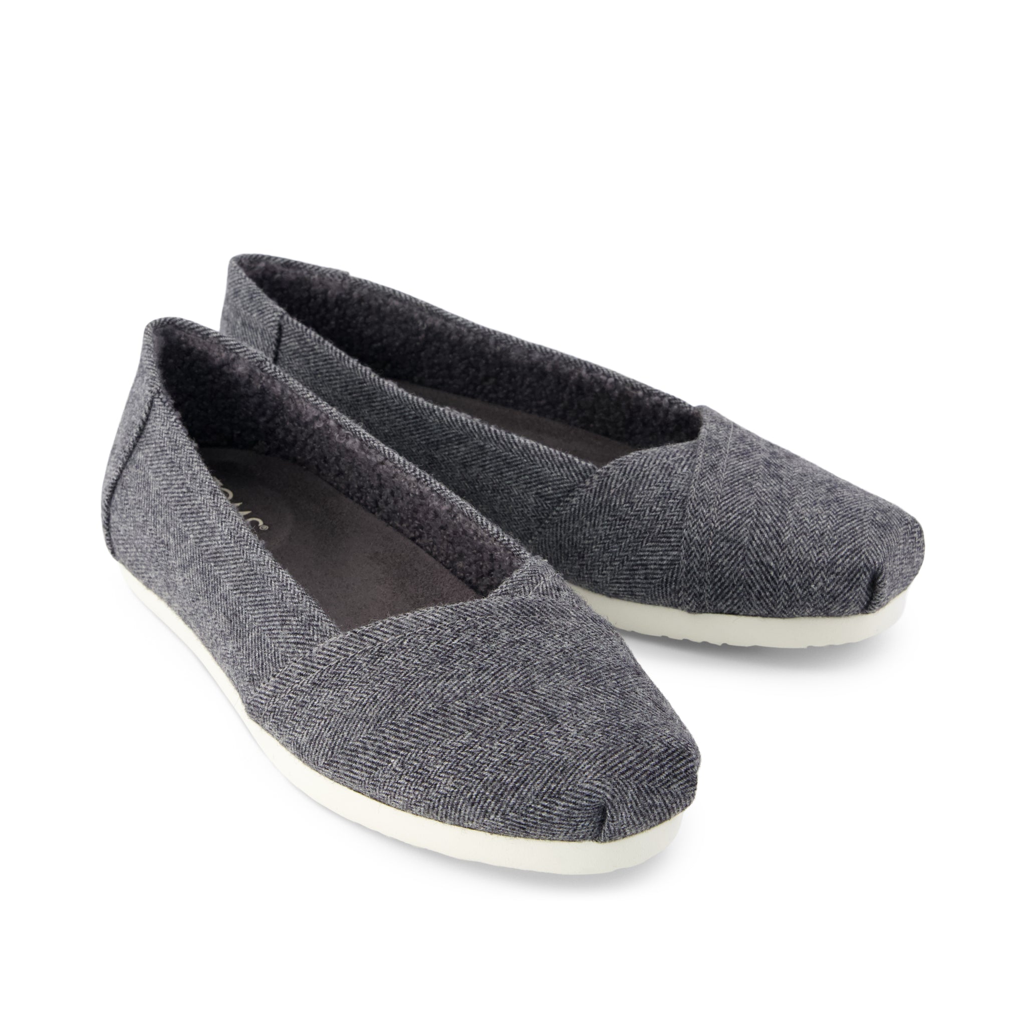 Womens Alpargata Ballet Flat Charcoal Heritage Herringbone w/ Faux Shearling - Image 2