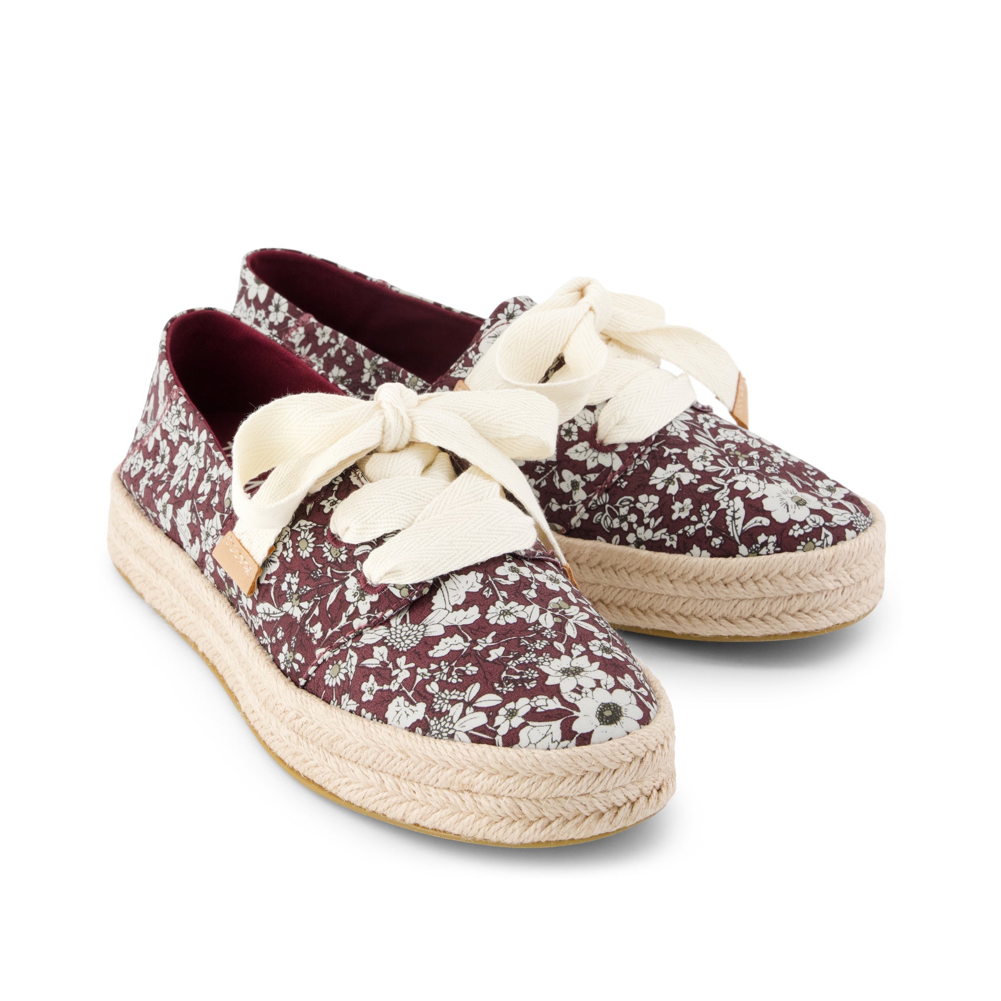 Womens Carolina Lace-Up Espadrille Burgundy Floral Print - Image 2