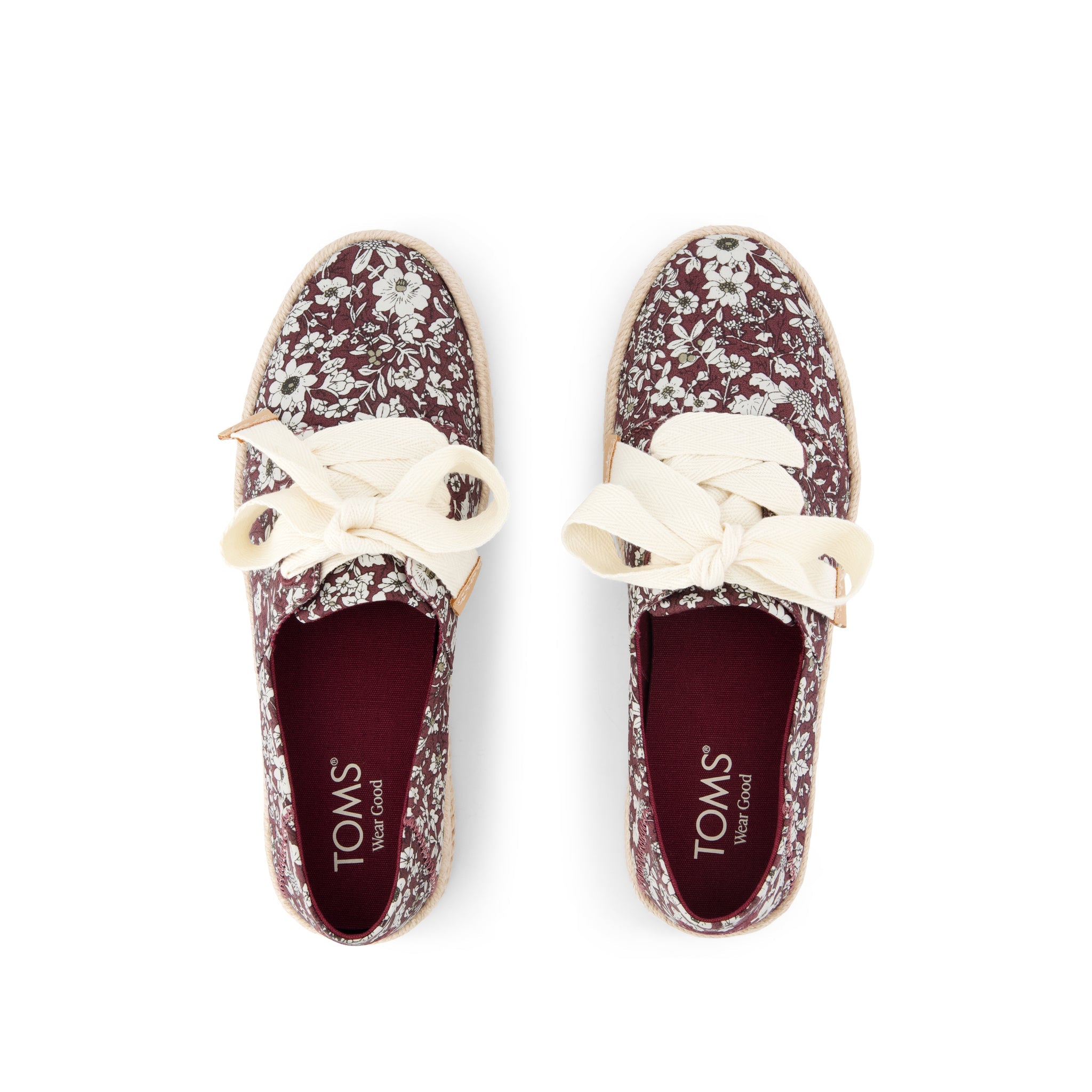 Womens Carolina Lace-Up Espadrille Burgundy Floral Print - Image 5