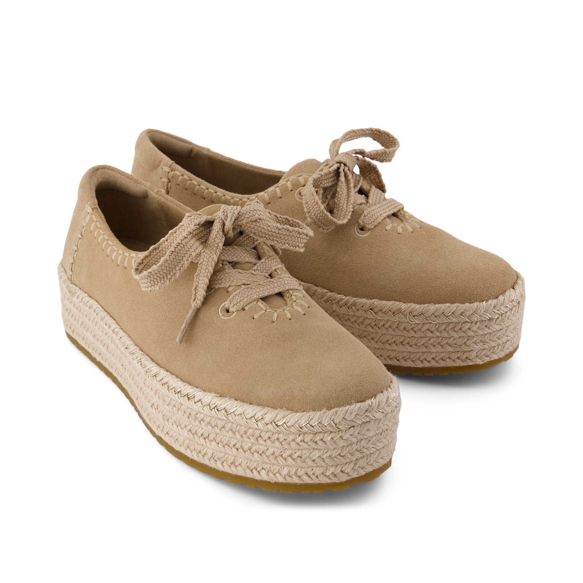 Womens Valencia Lace-Up Platform Espadrille Taupe Deco Stitch Suede - Image 3