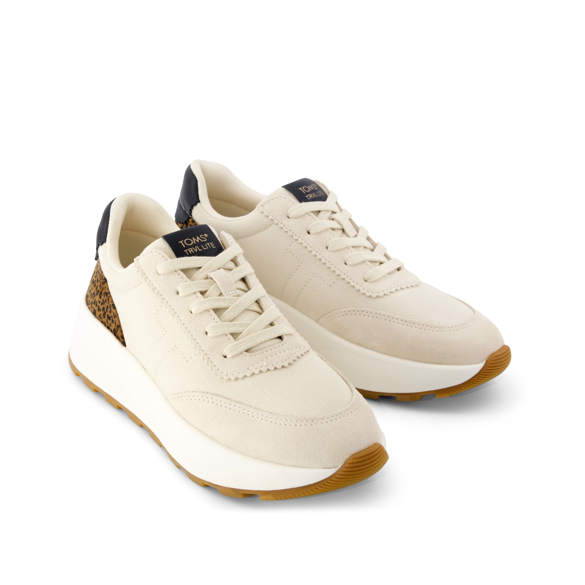 Womens TRVL Lite Wedge Sneaker Water Repellent Cream Cheetah Print Vintage Twill - Image 3