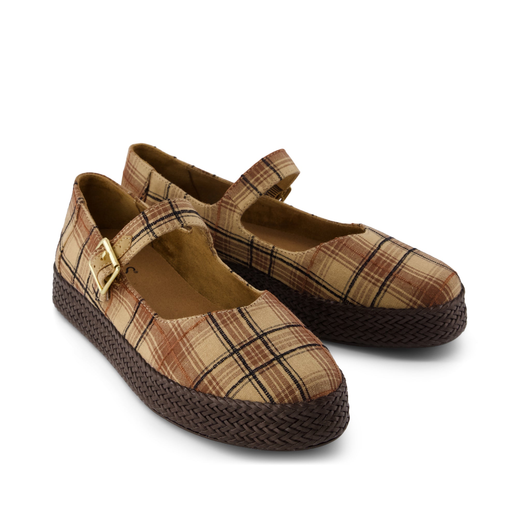Womens Carolina Mary Jane Espadrille Toffee Textured Plaid - Image 3