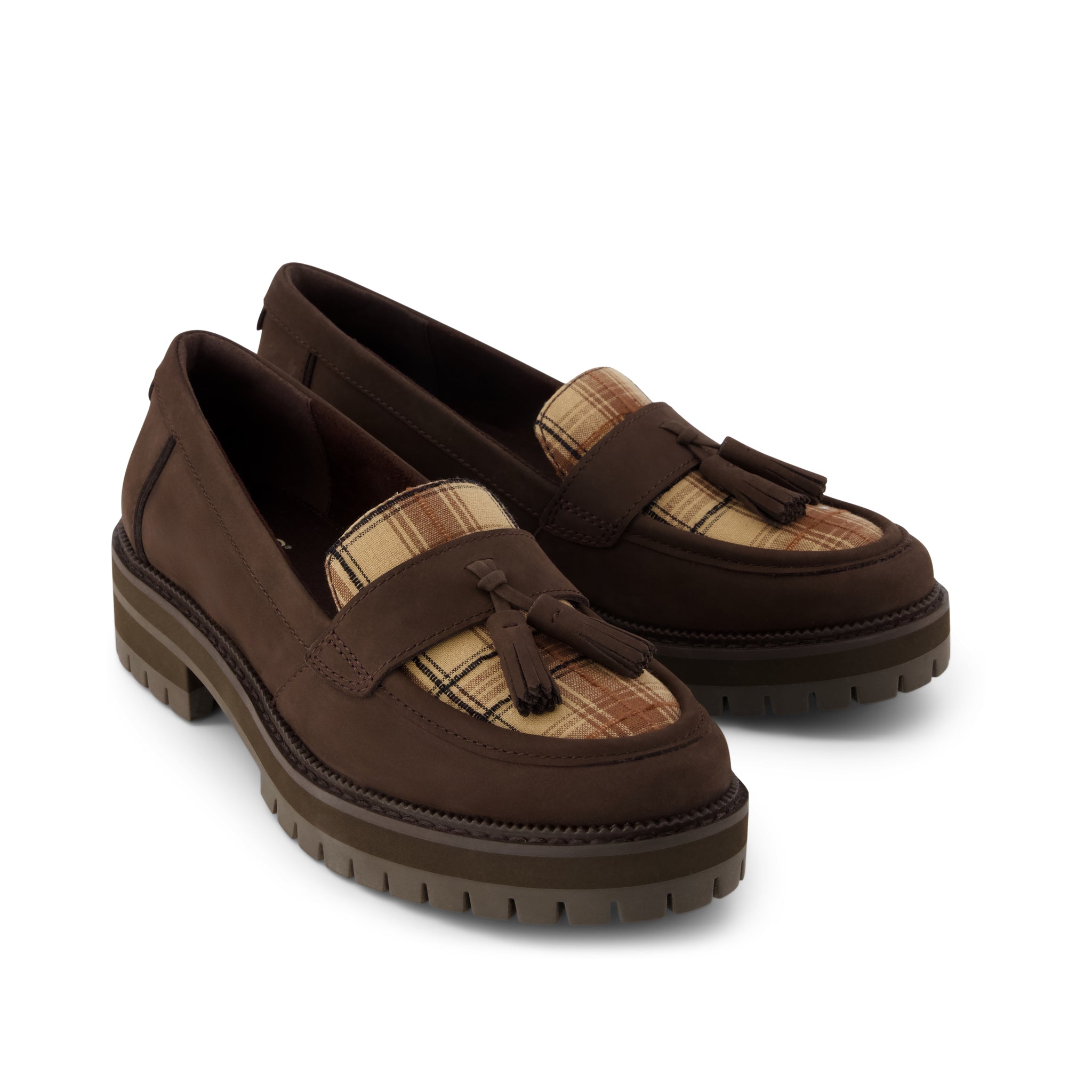 Womens Cara Tassel Loafer Chocolate Brown Plaid - Image 3