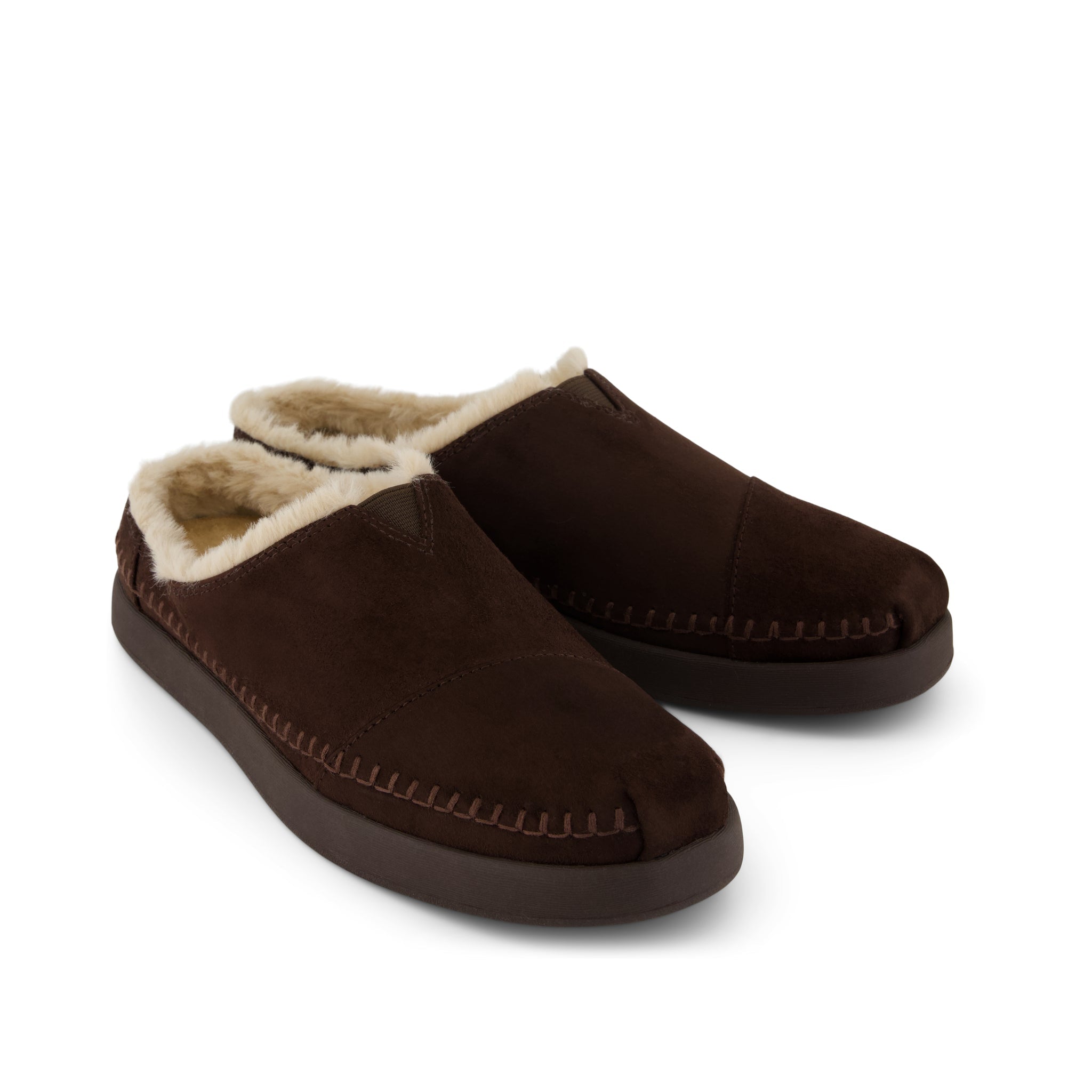 Womens Alpargata Ease Mule Chocolate Brown Microsuede w/ Faux Fur - Image 2