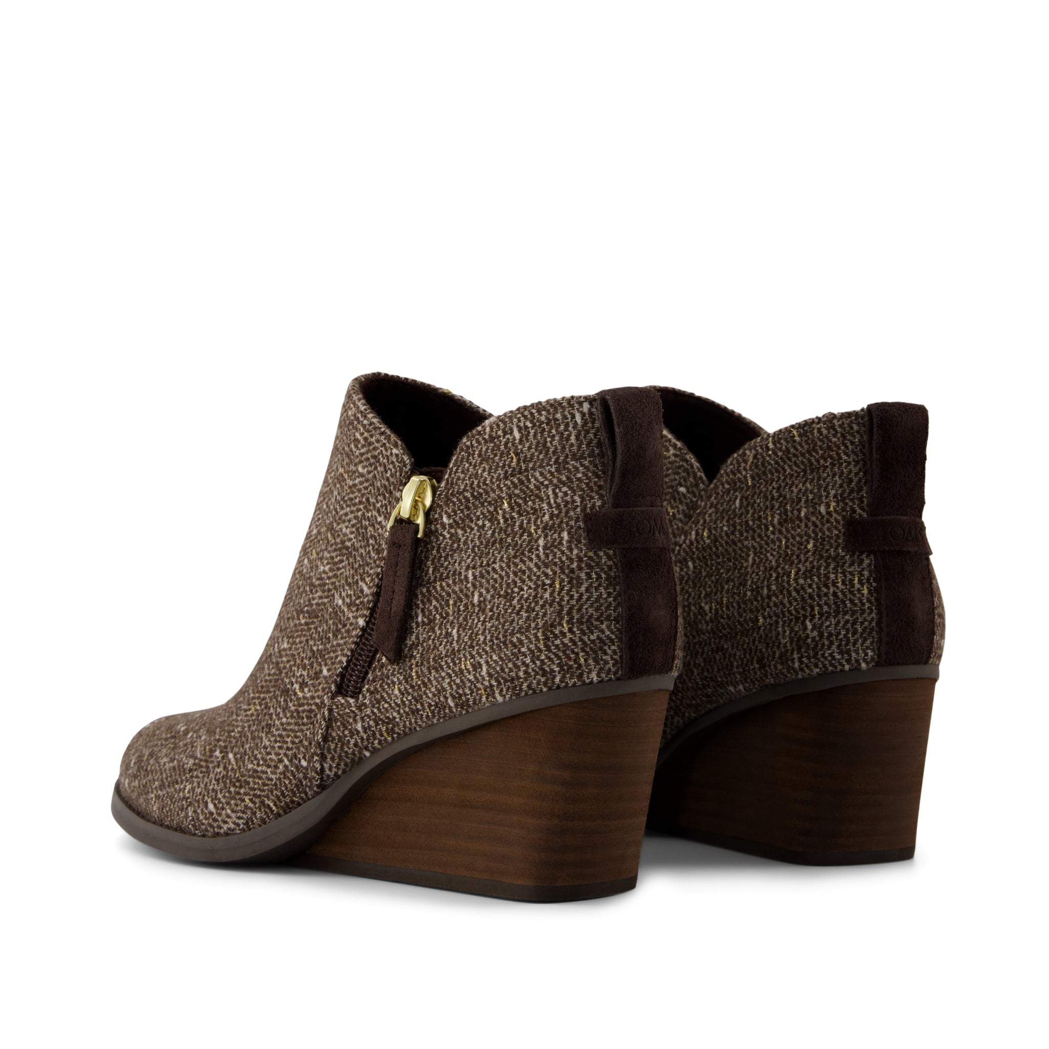 Womens Goldie Wedge Ankle Bootie Metallic Twill Chocolate Brown - Image 4
