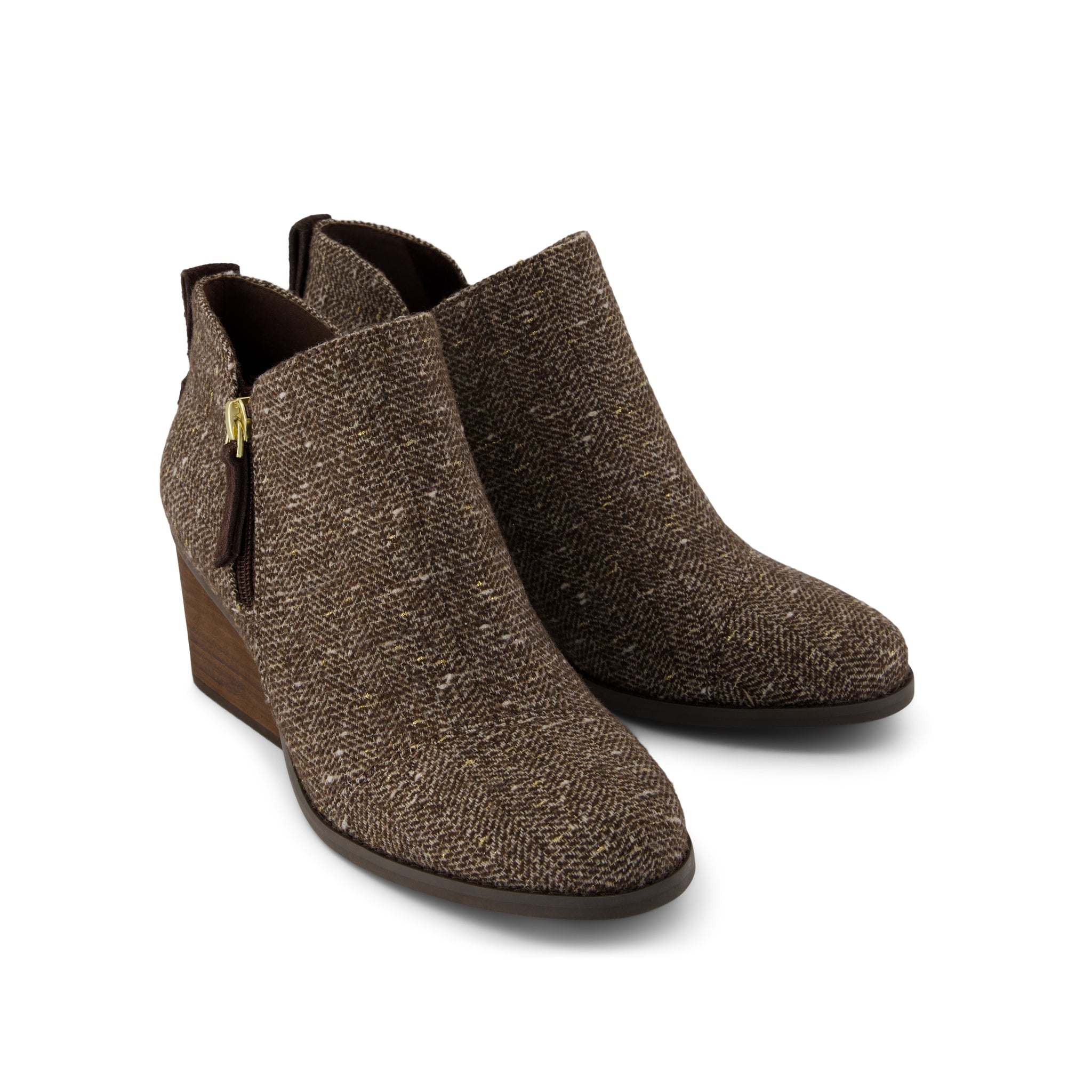 Womens Goldie Wedge Ankle Bootie Metallic Twill Chocolate Brown - Image 3