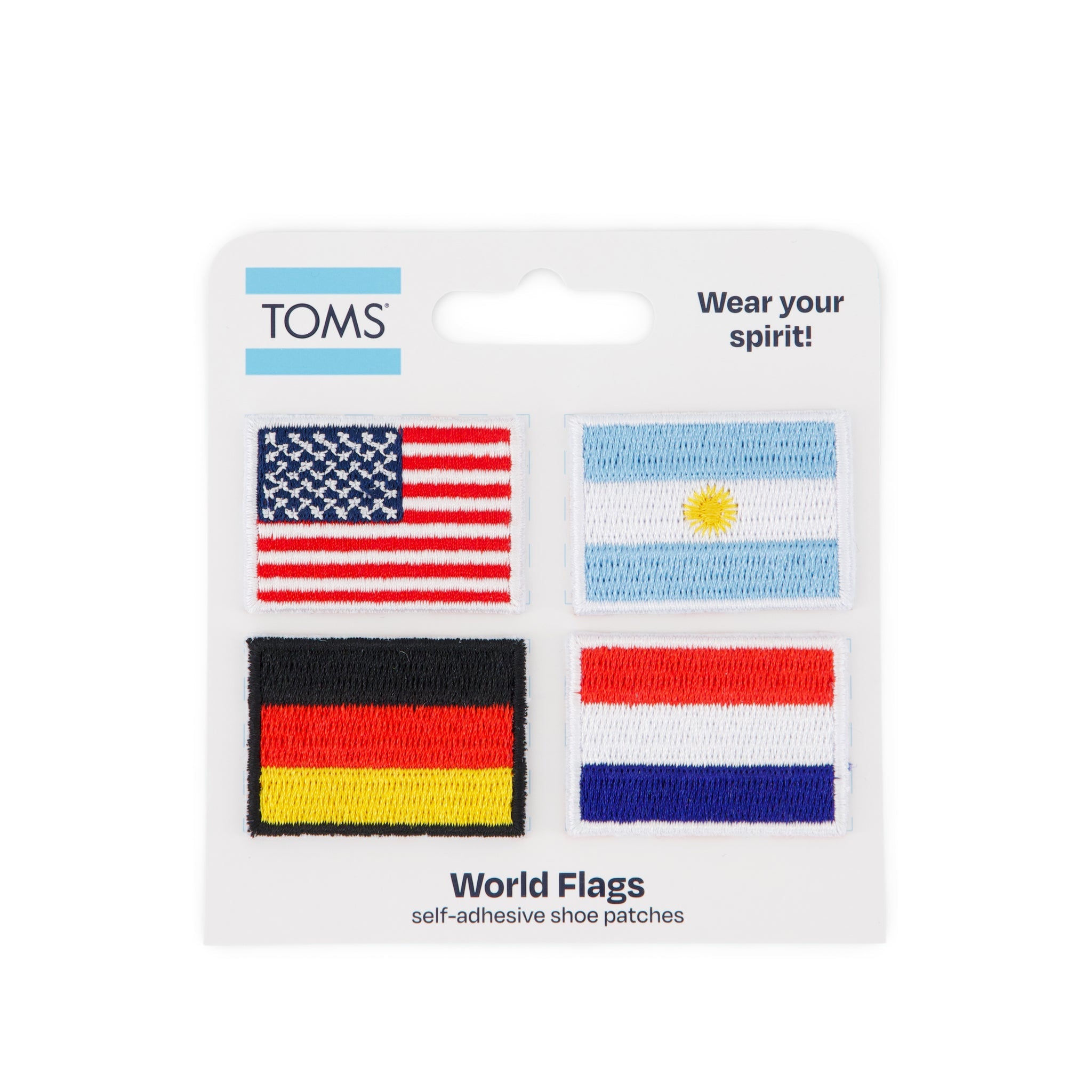 World Flag Adhesive Shoe Patches: United States. Argentina. Germany. Netherlands