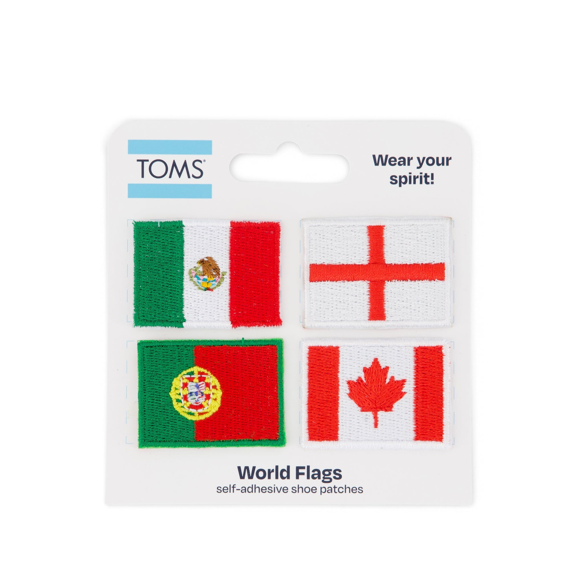 World Flag Adhesive Shoe Patches: Mexico. England. Portugal. Canada