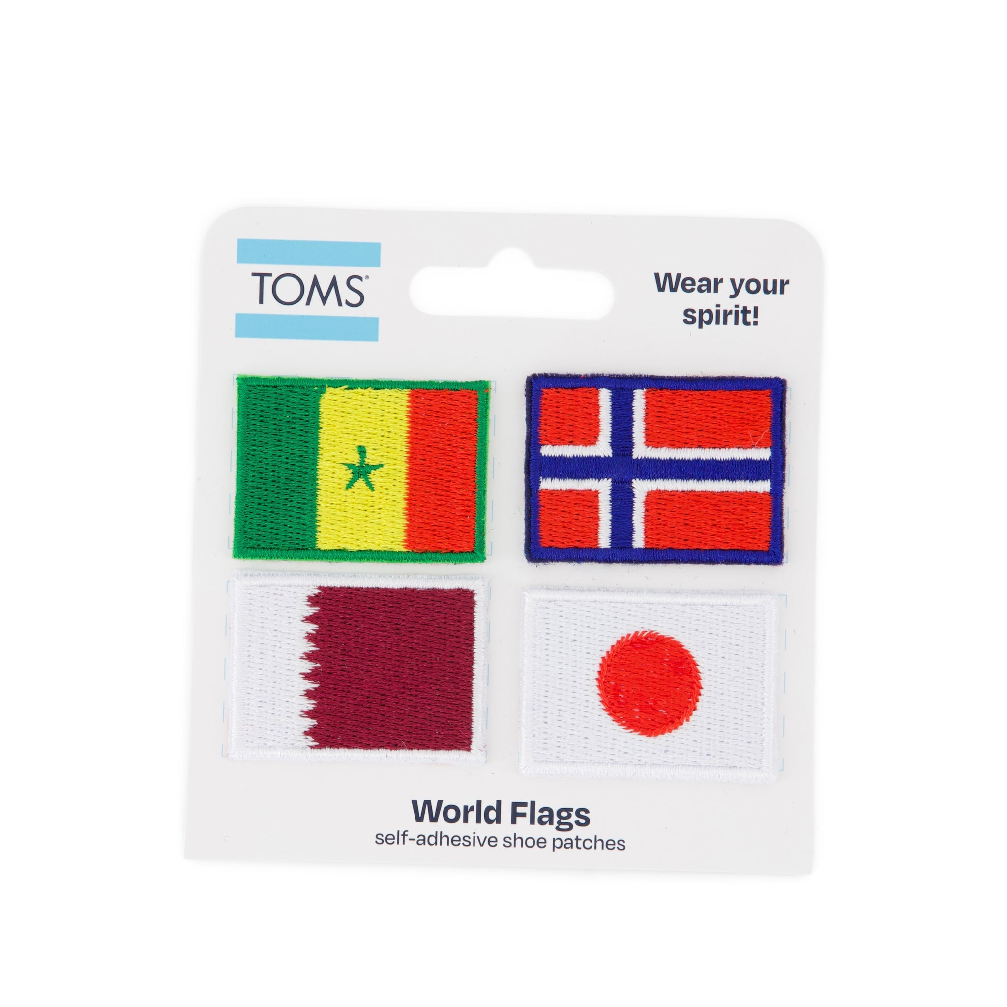World Flag Adhesive Shoe Patches: Senegal. Norway. Qatar. Japan