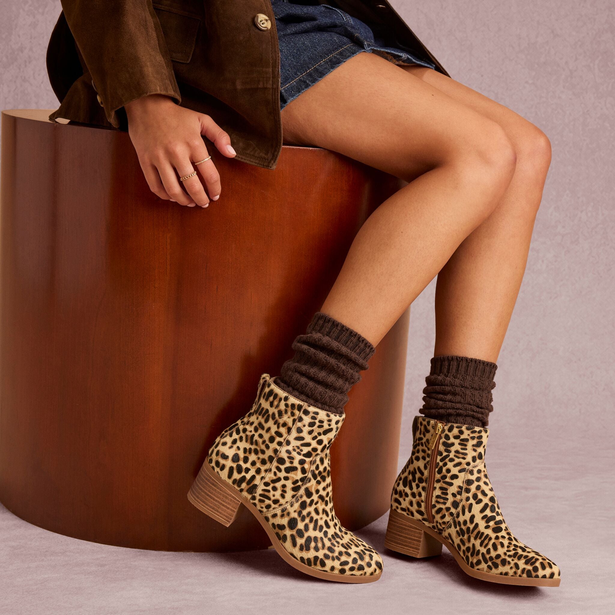 Womens Delilah Heeled Boot Brown Sugar Leopard Print Hair Leather - Image 2
