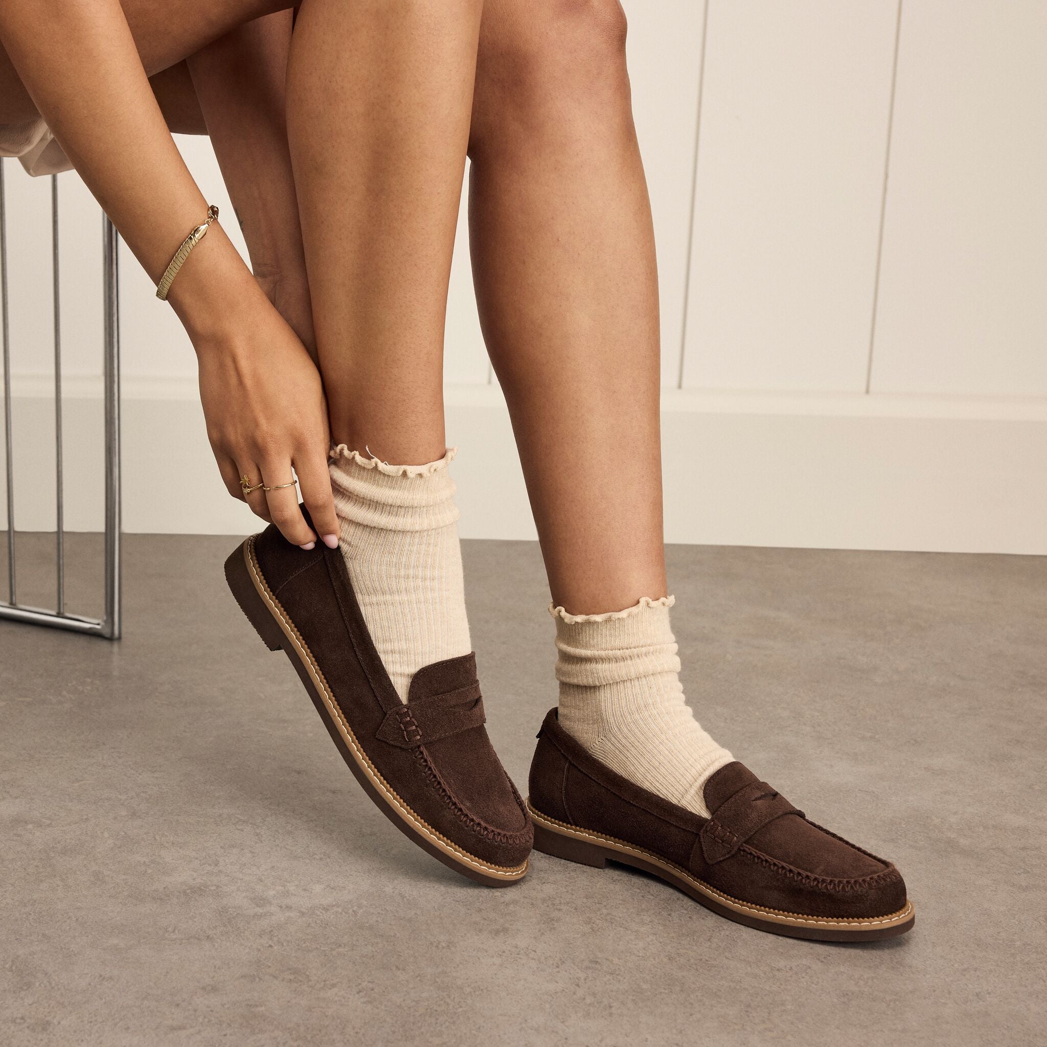 Womens Marie Loafer Chocolate Brown Deco Stich Suede - Image 2