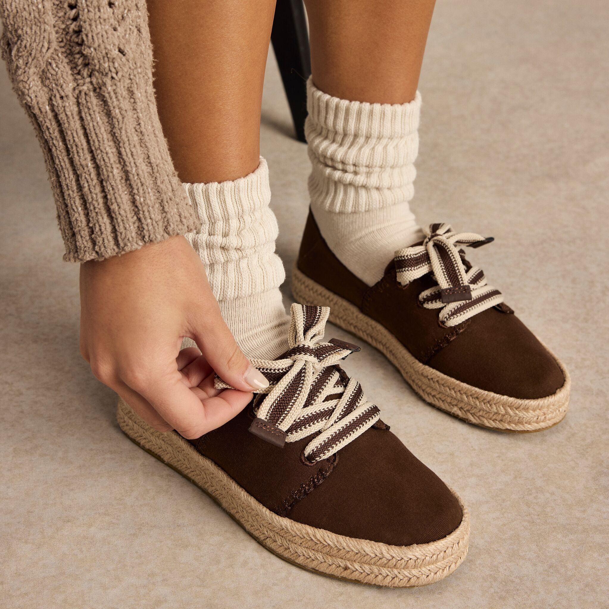 Womens Carolina Lace-Up Espadrille Hot Cocoa Deco Stitch - Image 2