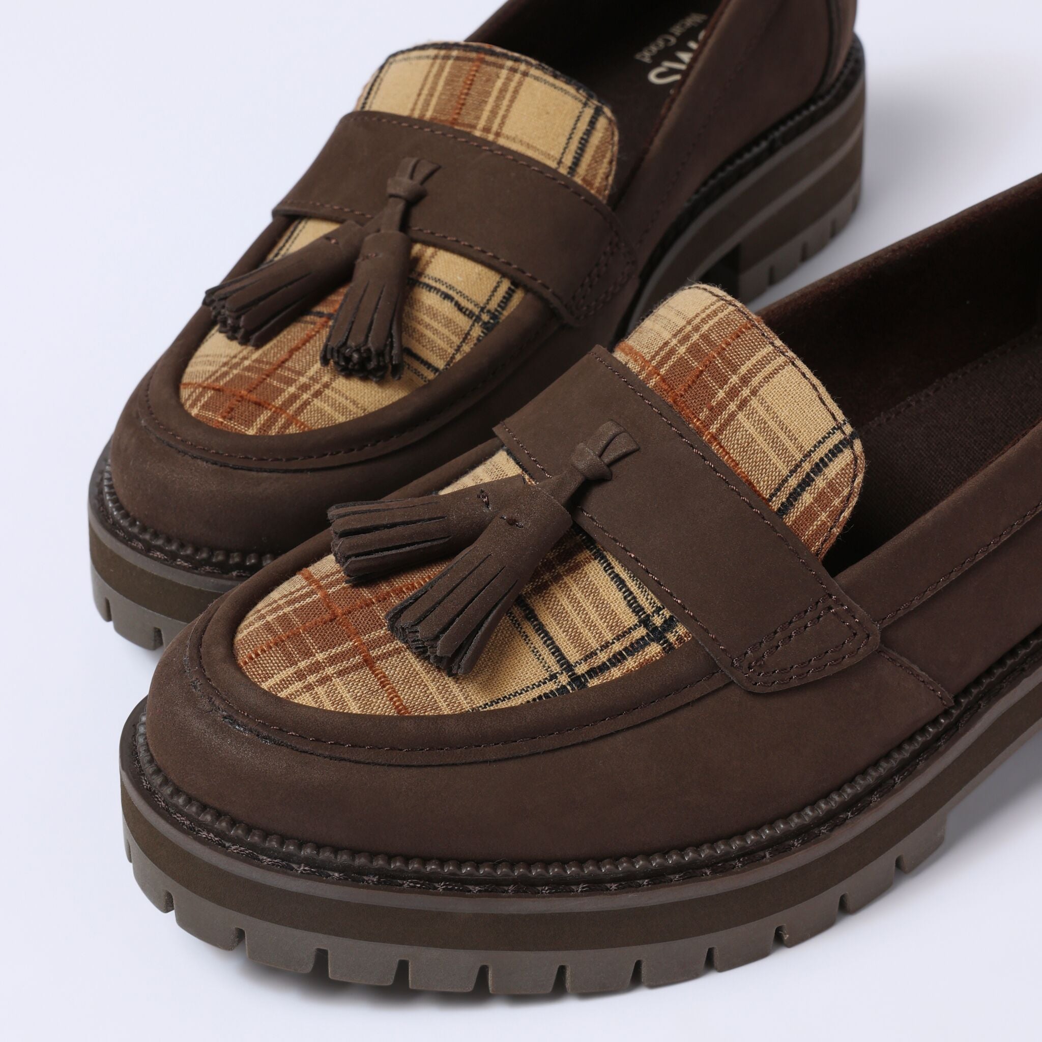 Womens Cara Tassel Loafer Chocolate Brown Plaid - Image 2