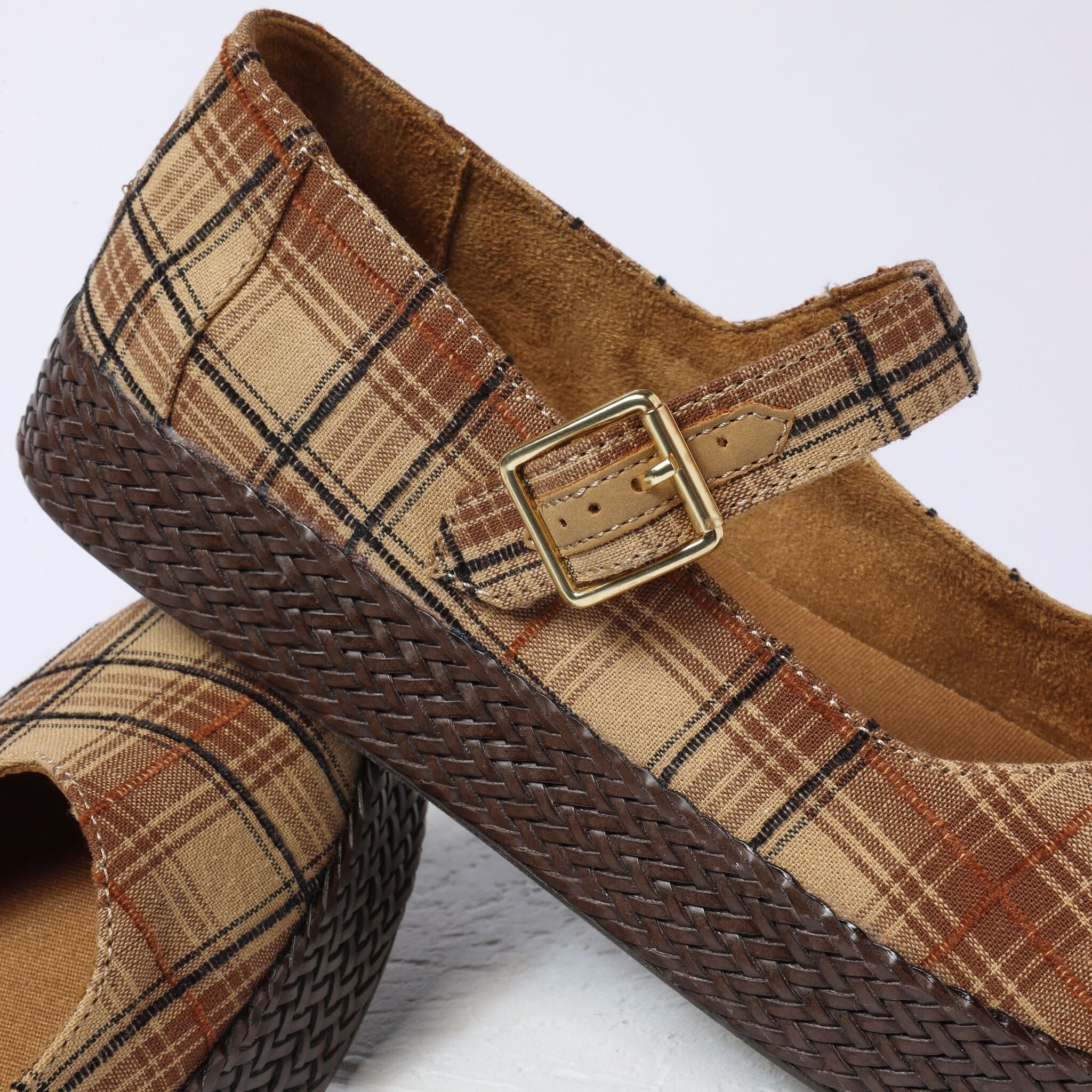 Womens Carolina Mary Jane Espadrille Toffee Textured Plaid - Image 2
