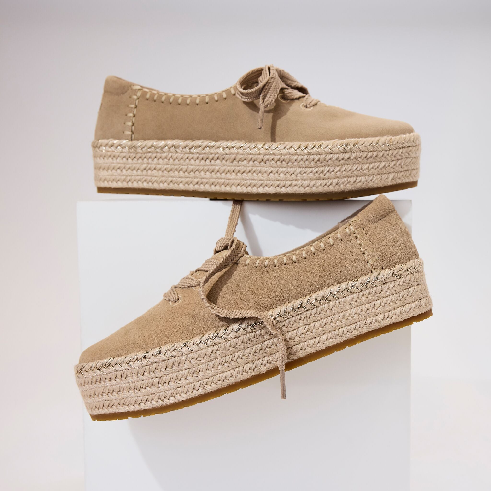 Womens Valencia Lace-Up Platform Espadrille Taupe Deco Stitch Suede - Image 2