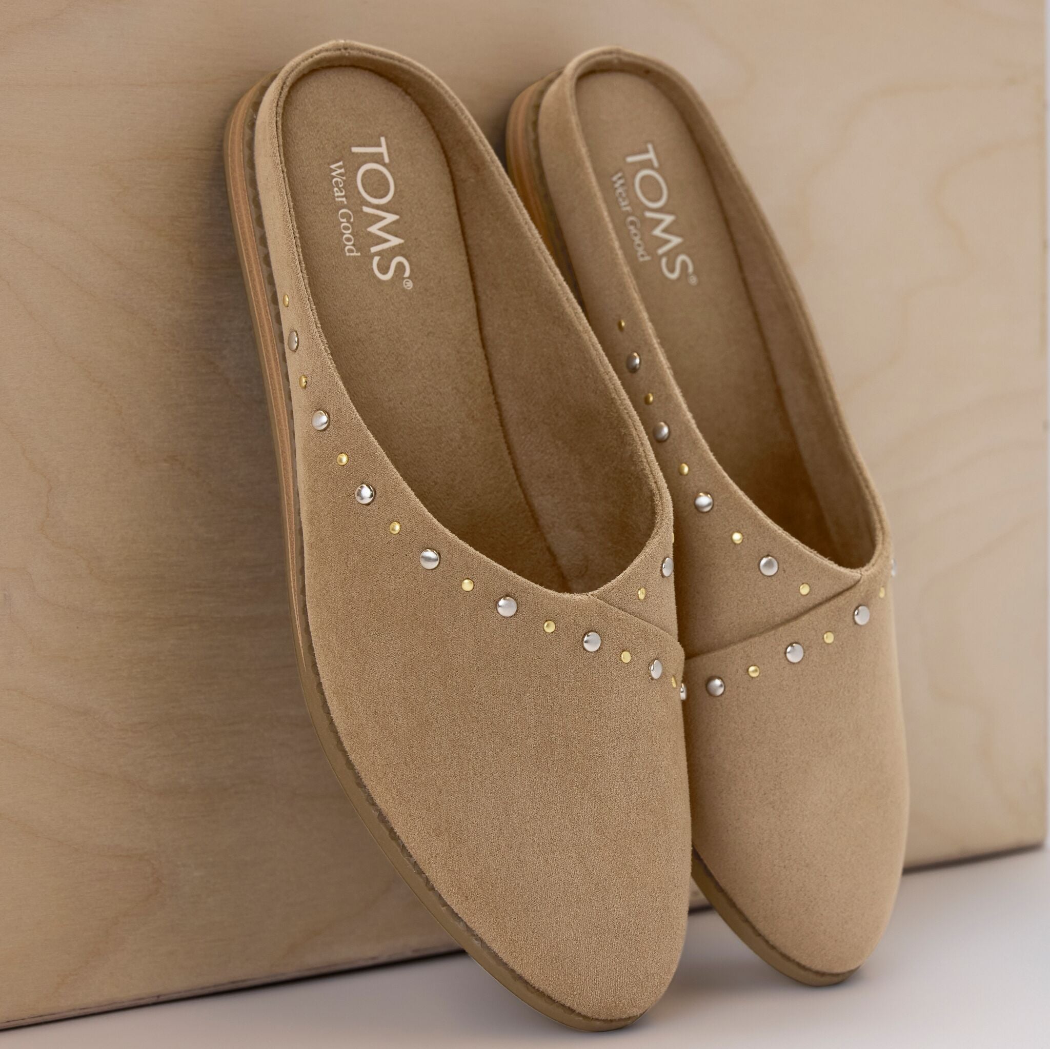 Womens Amelia Mule Taupe Microsuede with Studs - Image 2