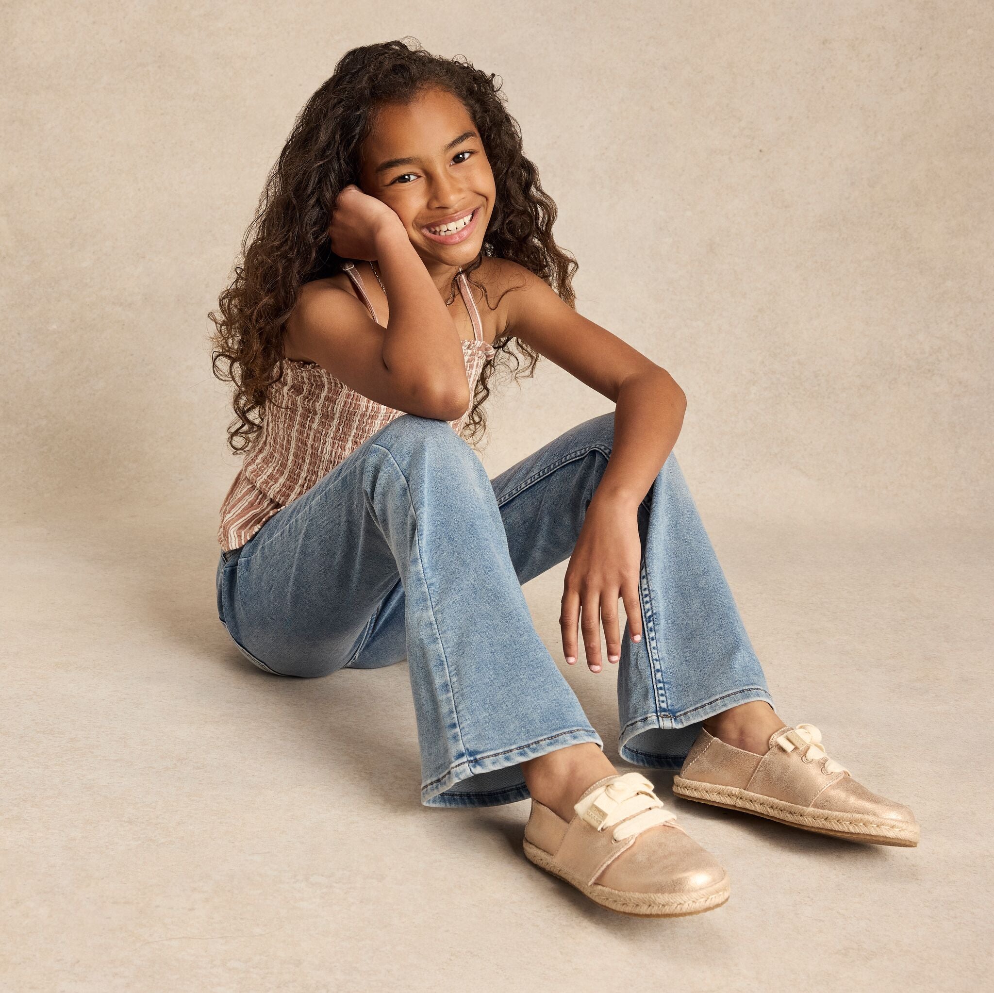 Carolina Lace-Up Kids Espadrille Seashell Metallic Faux Leather - Image 2